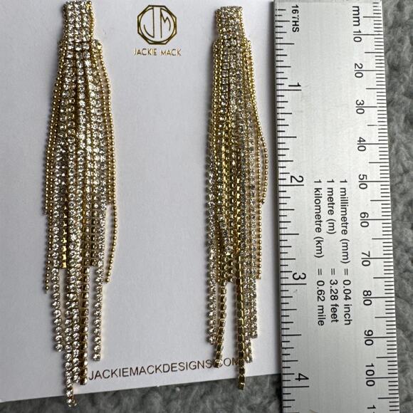 Jackie Mack Adhara Earrings Gold Hanging Rhinestones Limited Edition Rachel Zoe - Picture 6 of 6